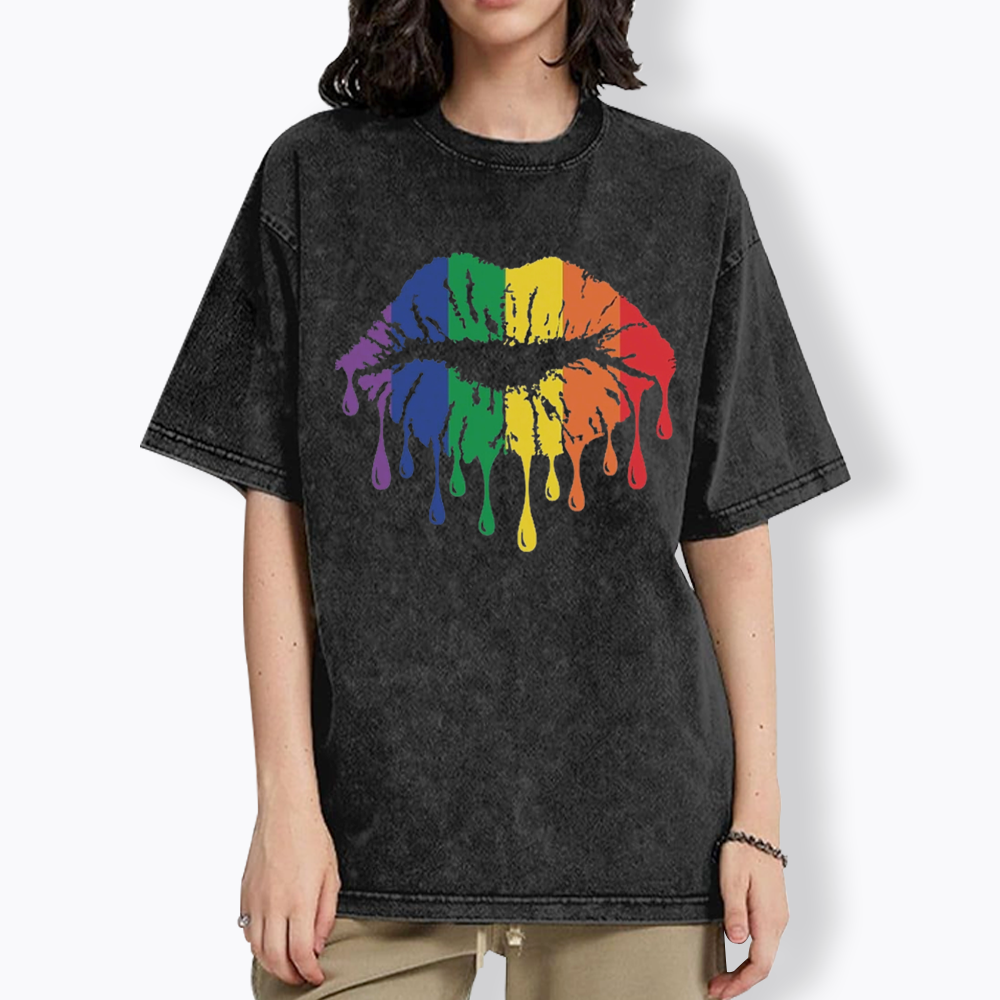 Rainbow Lips Washed T-Shirt