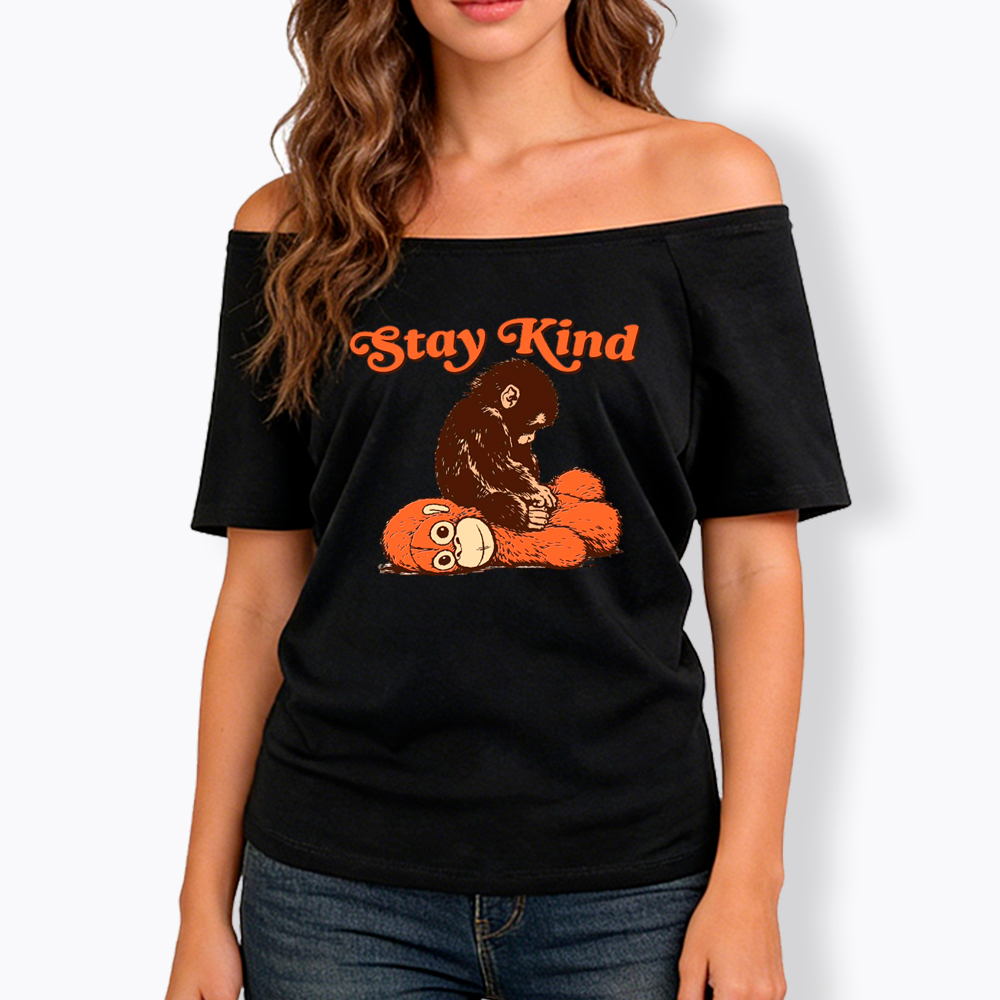 Punch Monkey Stay Kind Off Shoulder T-Shirt