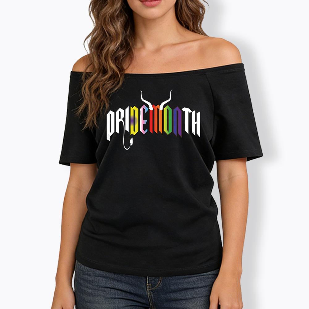 Pridemonth Demon Vibes Rainbow  Off Shoulder T-shirt