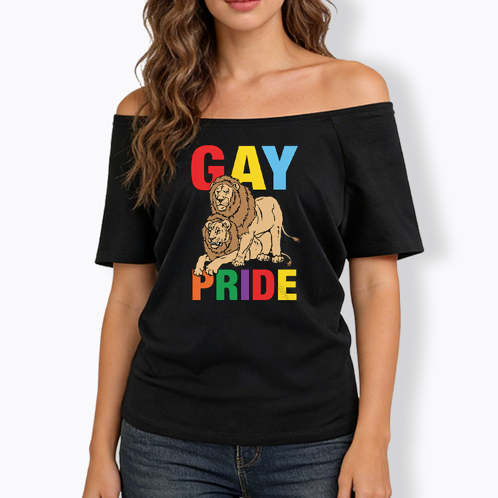 Funny Gay Pride Lion  Off Shoulder T-shirt