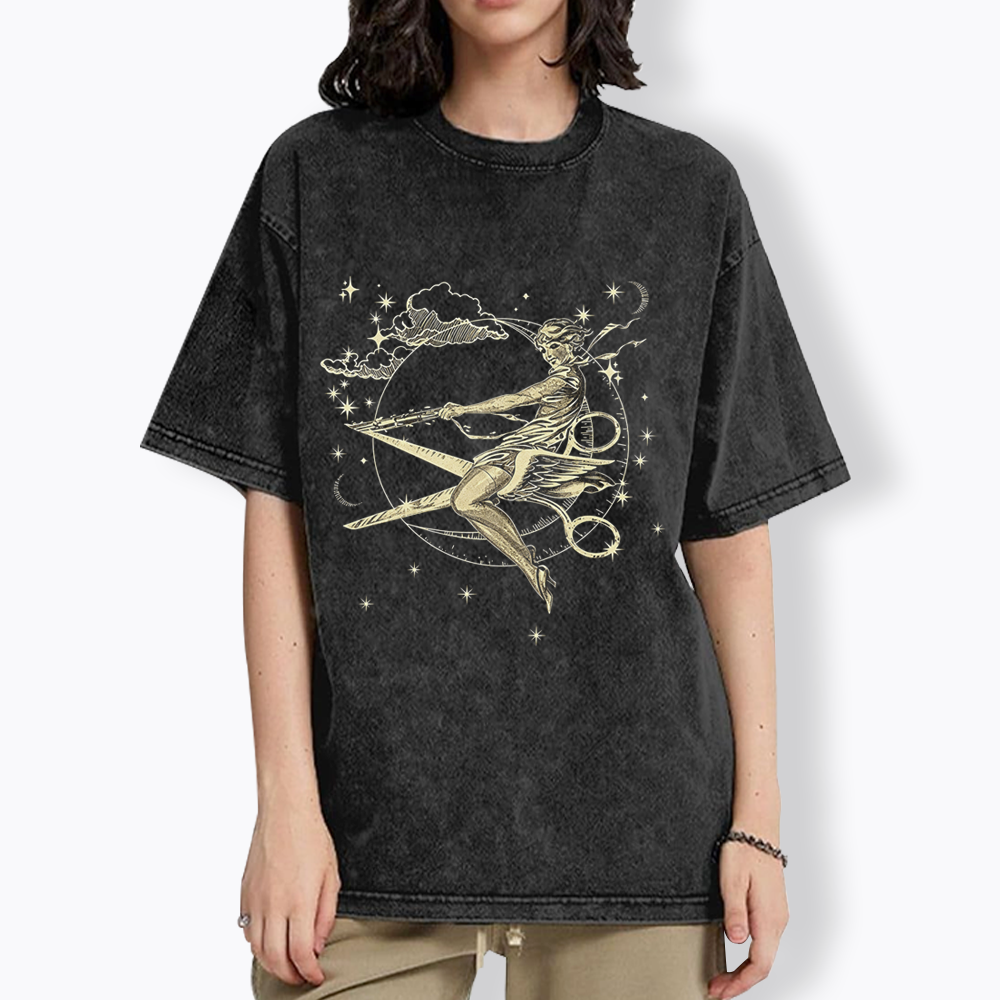 Scissors Witch Lesbian Washed T-Shirt