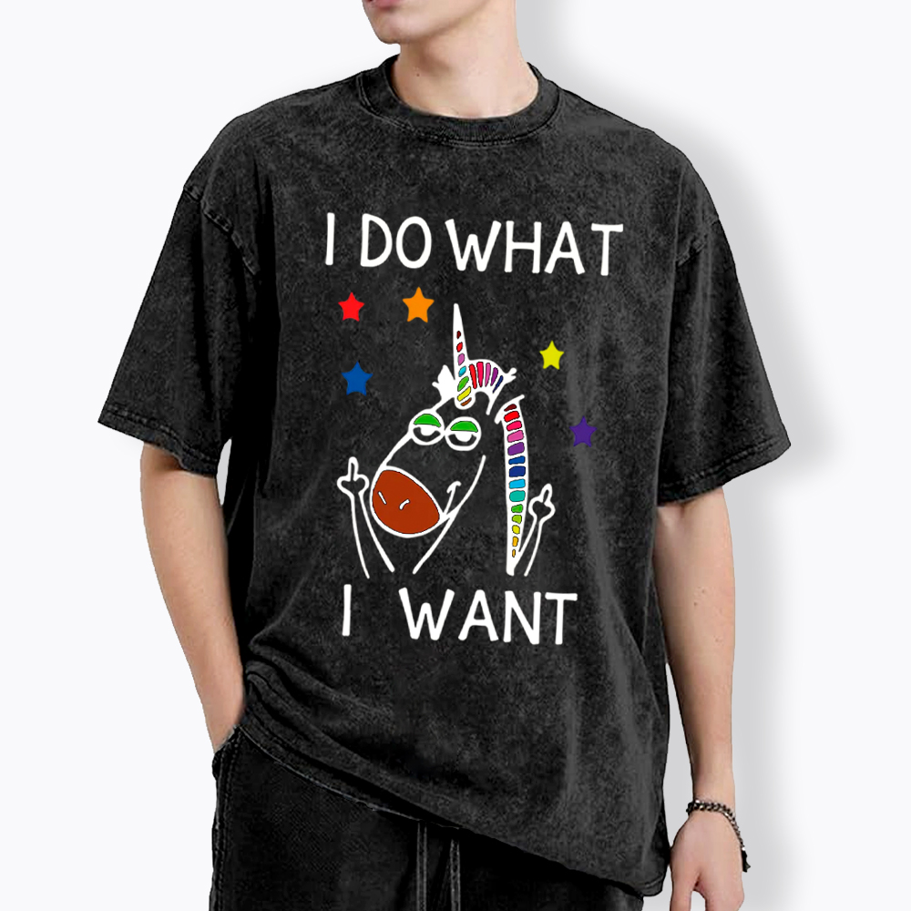 I Do What I Want Unicorn Lesbian Gay LGBTQ+ Washed T-Shirt