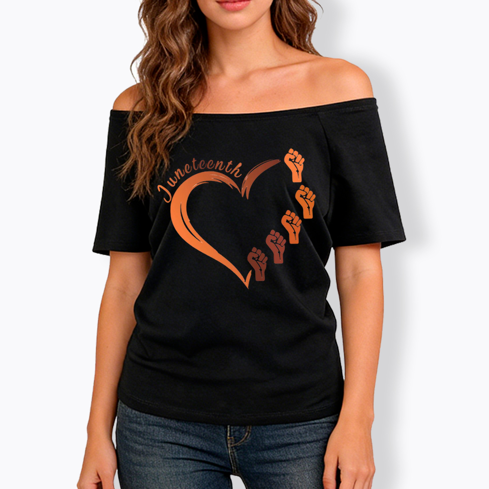 Juneteenth Heart Black Pride Off Shoulder T-shirt