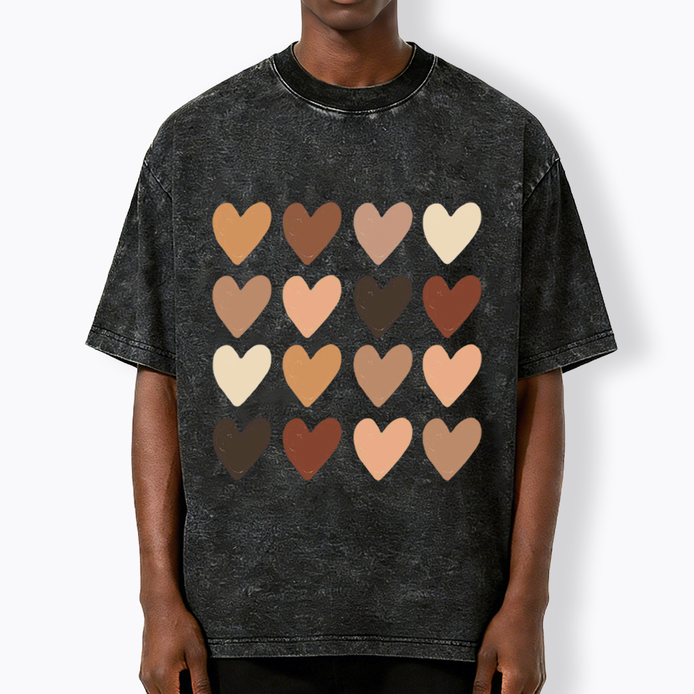Skin Tone Hearts Racial Equality Washed T-Shirt
