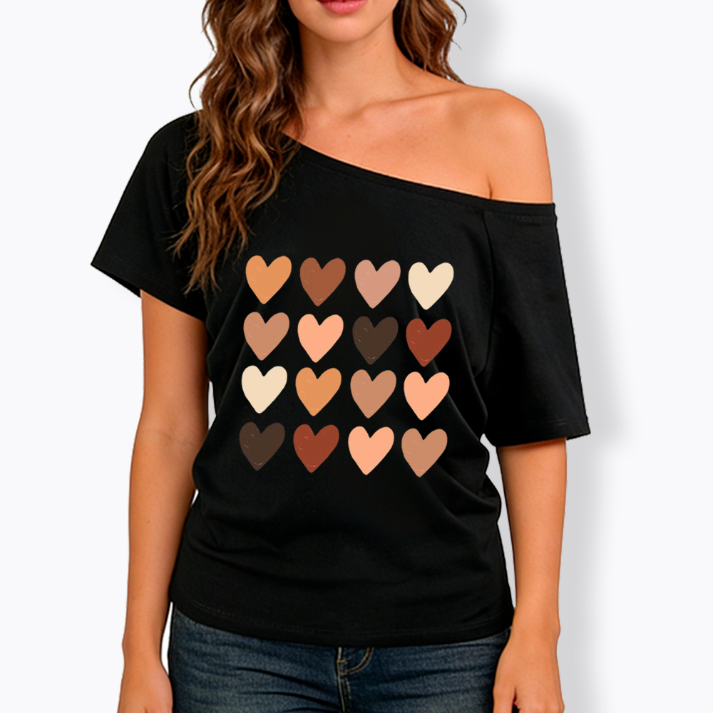 Skin Tone Hearts Racial Equality Off Shoulder T-shirt