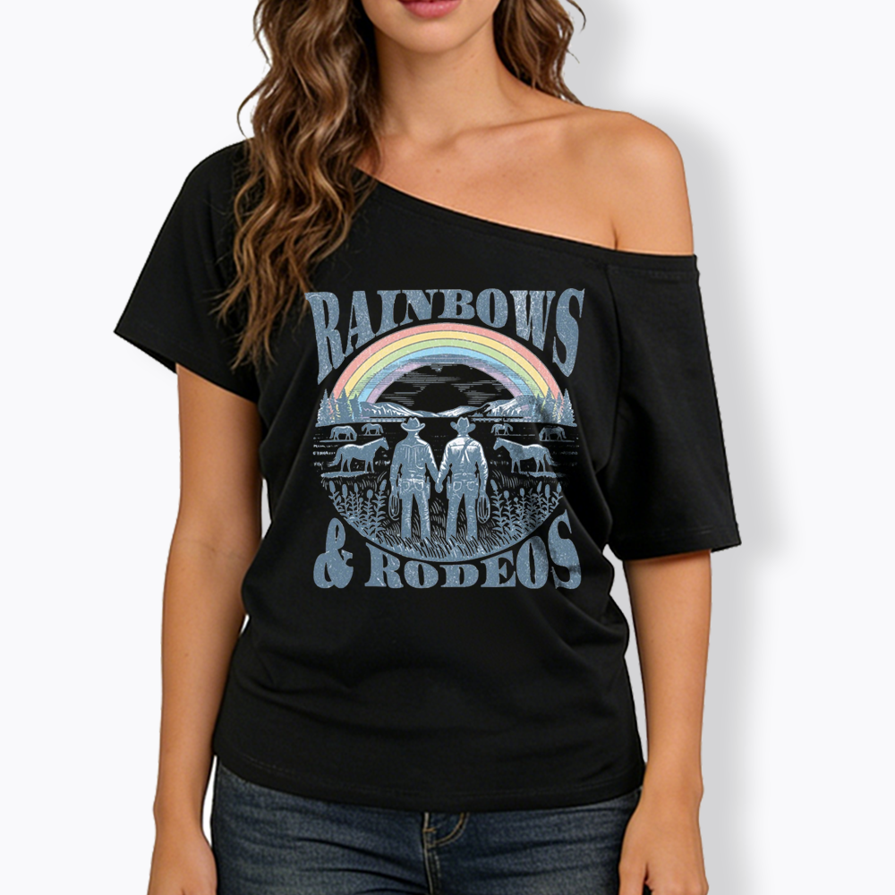 Rainbows Rodeo Off Shoulder T-shirt