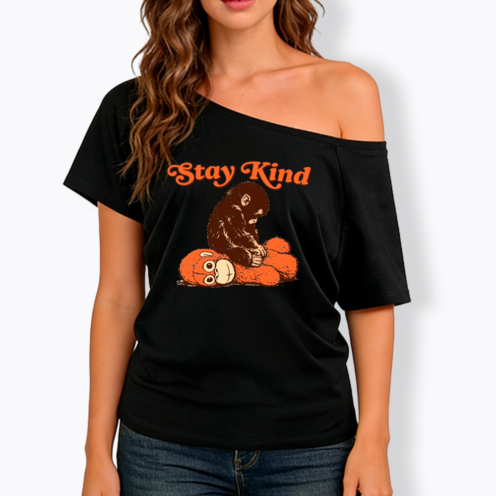 Punch Monkey Stay Kind Off Shoulder T-Shirt