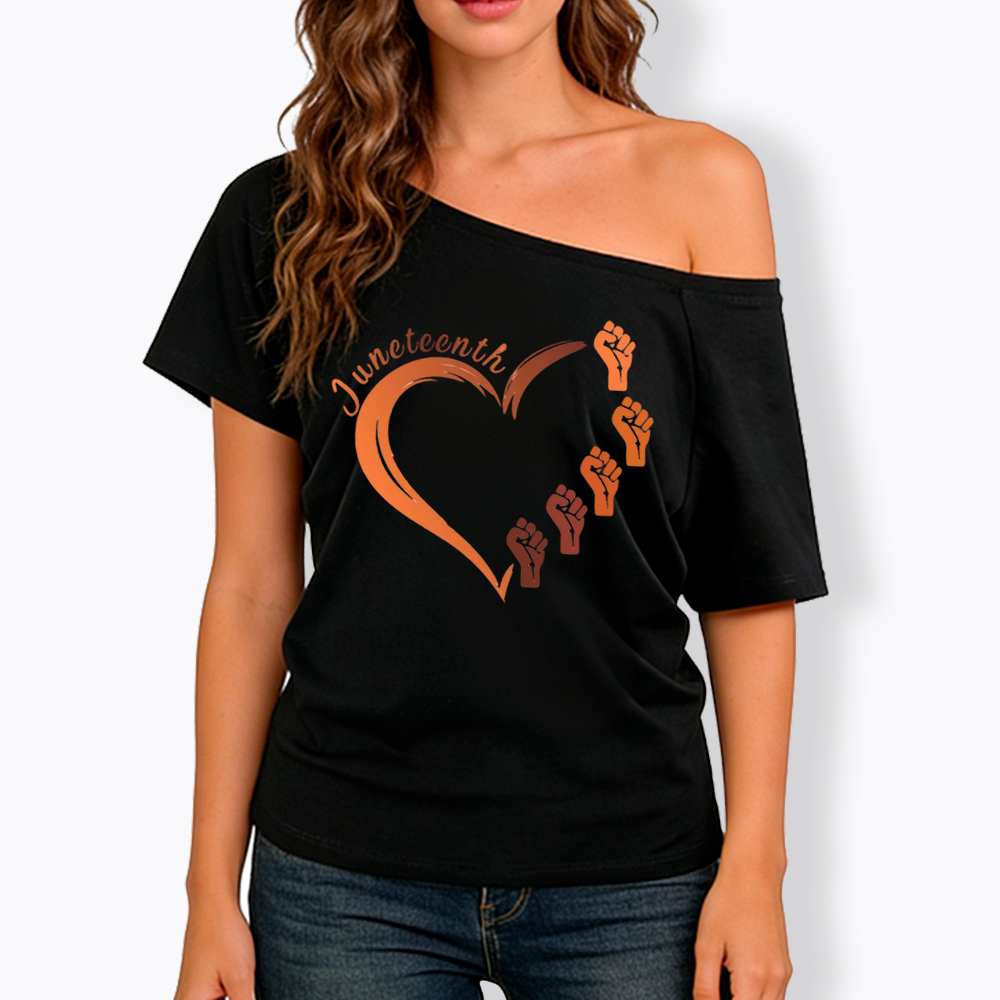 Juneteenth Heart Black Pride Off Shoulder T-shirt