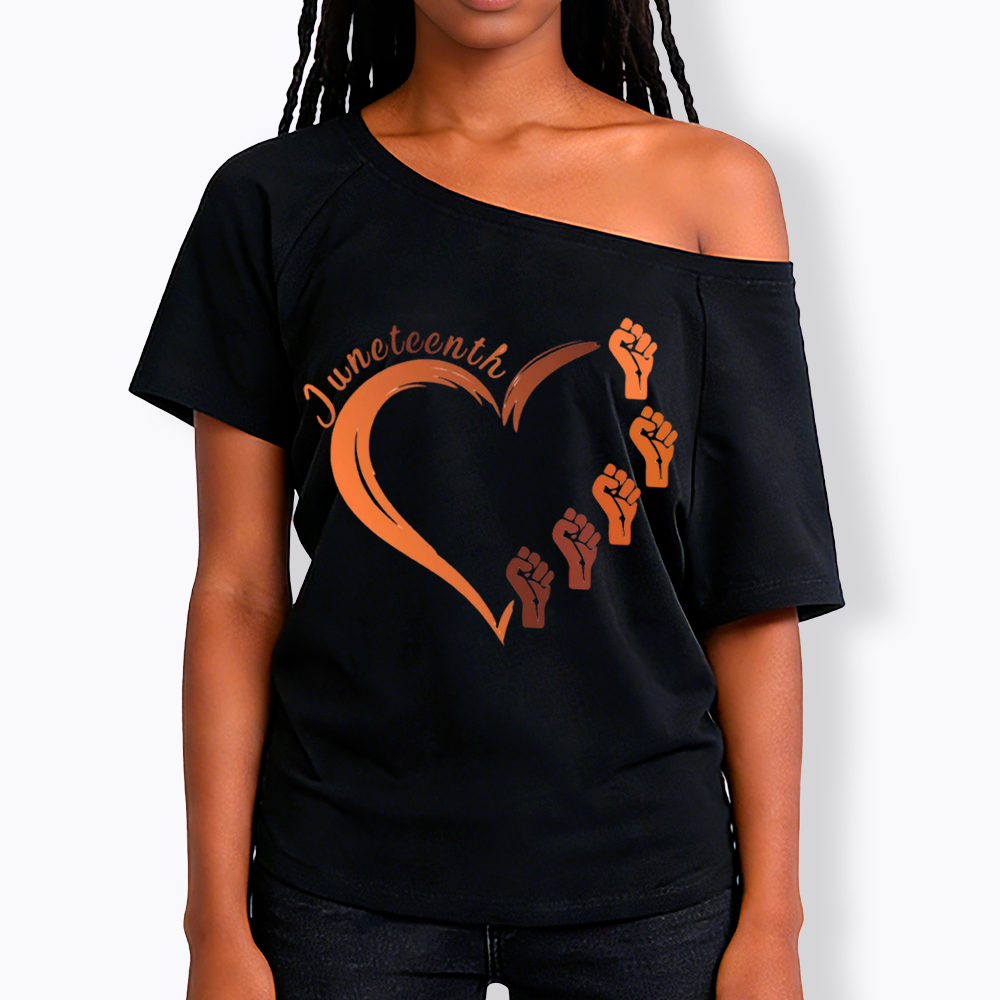 Juneteenth Heart Black Pride Off Shoulder T-shirt
