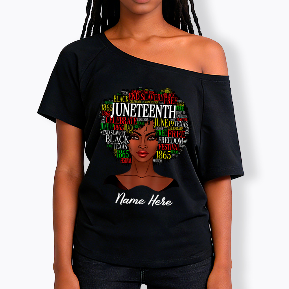 Personalized Juneteenth Black Women Natural Hair Off Shoulder T-shirt