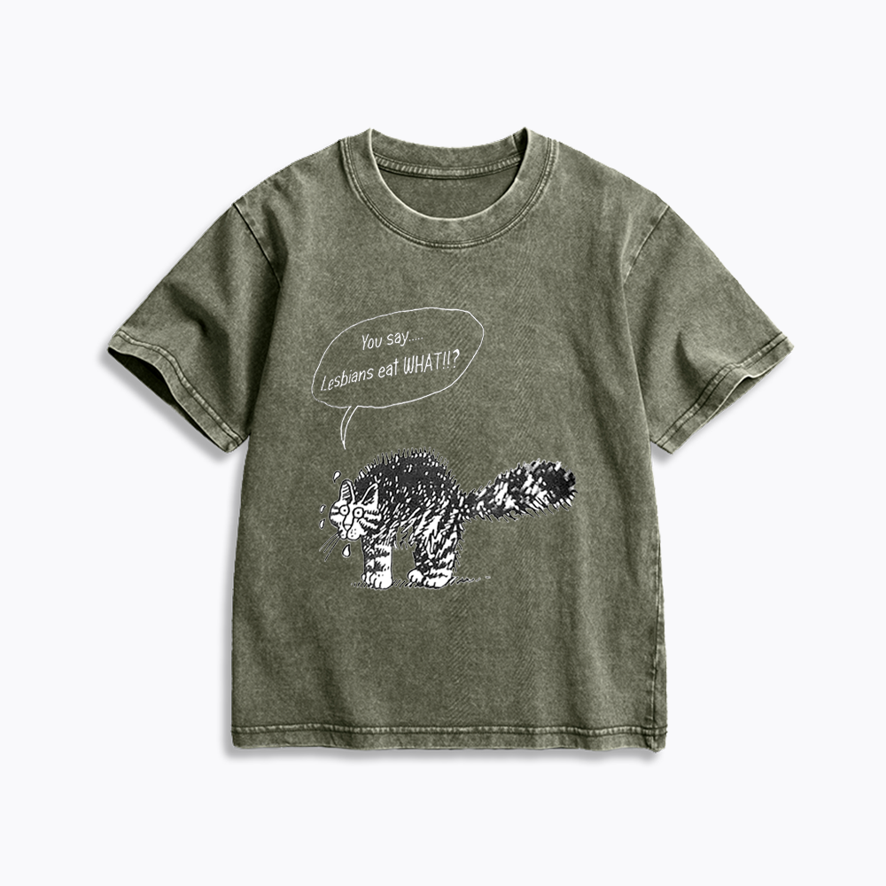 Cartoon Cat Kids Washed T-Shirt