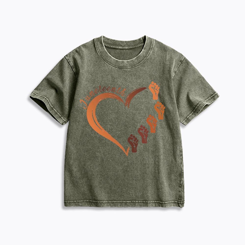 Juneteenth Heart Black Pride Kids Washed T-Shirt