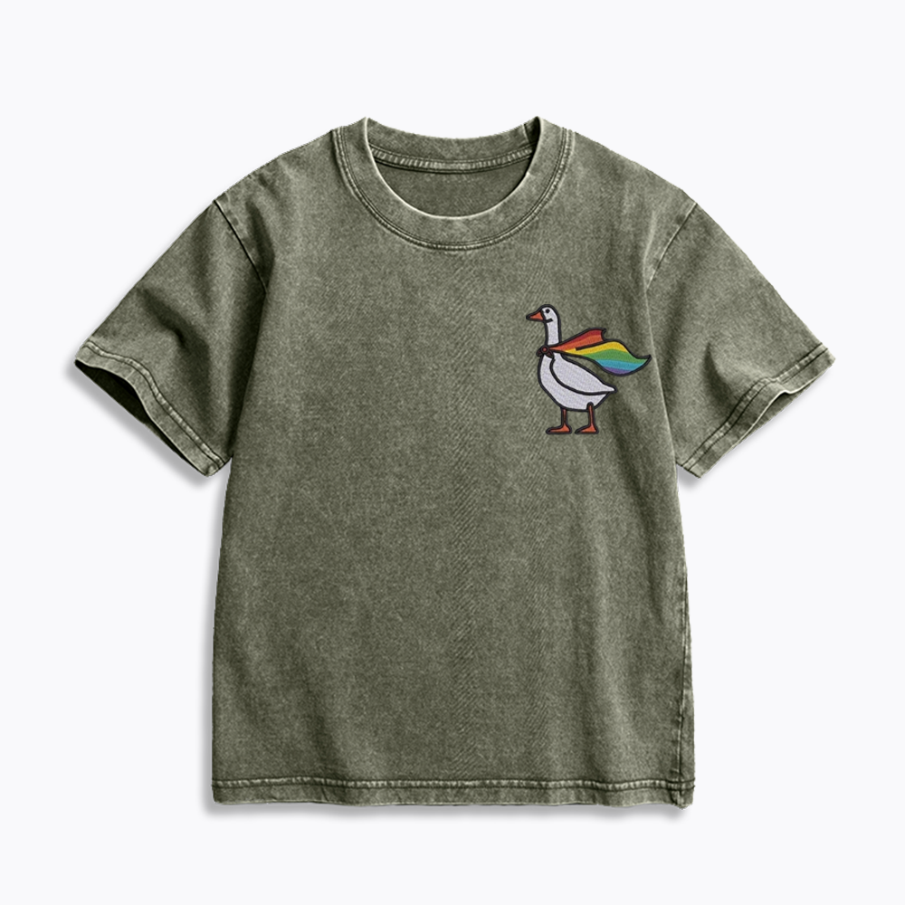 Rainbow Goose LGBTQ Kids Washed T-Shirt