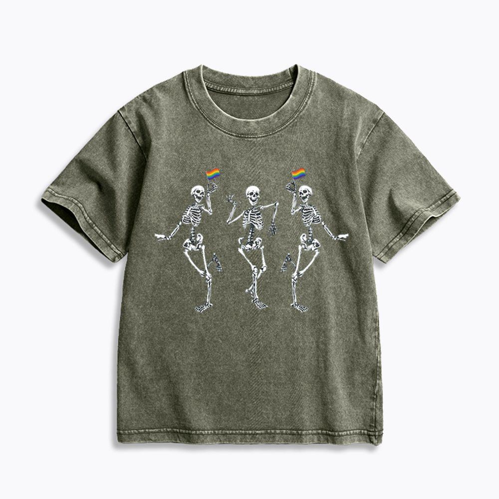 pride dancing skeleton Kids Washed T-Shirt