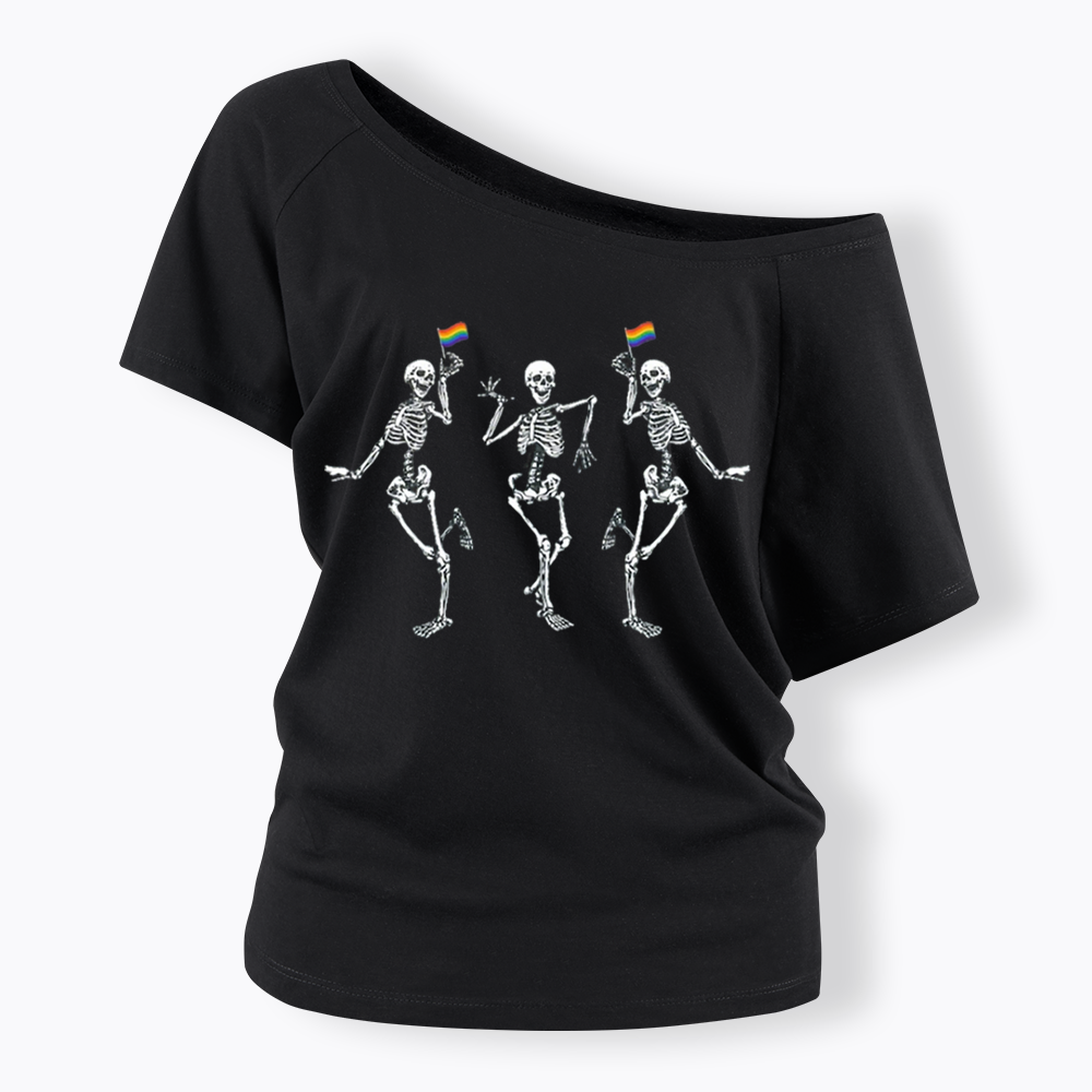 pride dancing skeleton Off Shoulder T-shirt