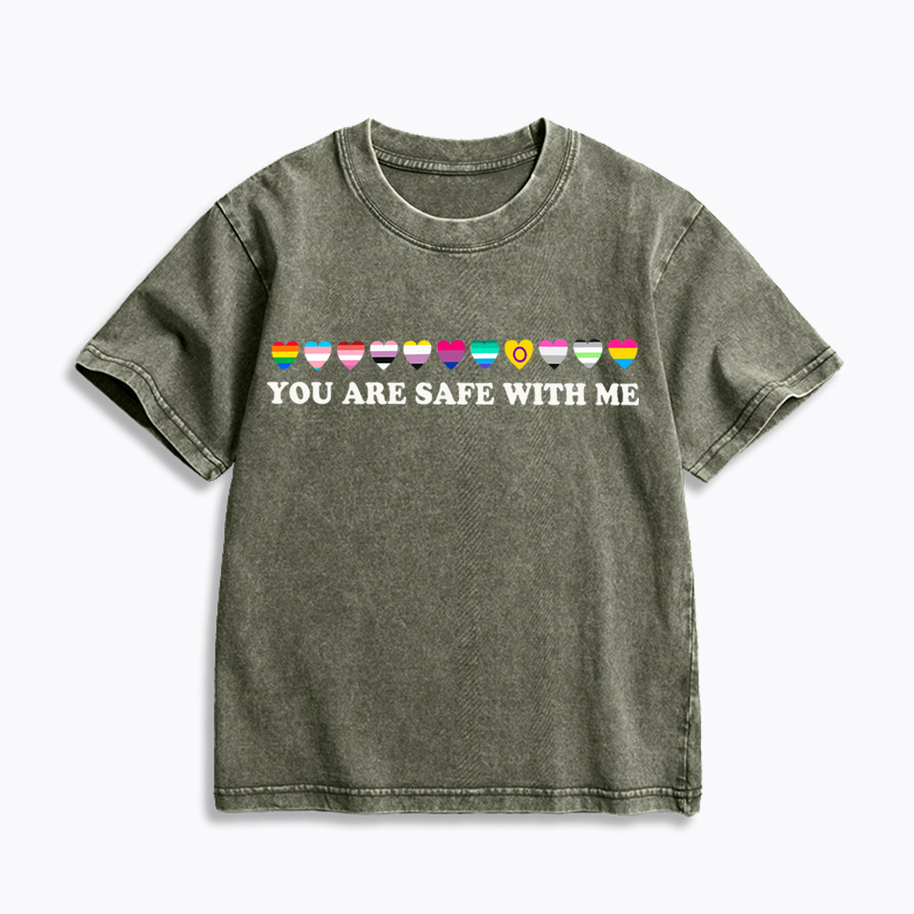 You Are Safe With Me Kids Washed T-Shirt
