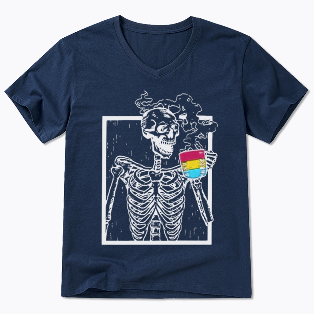 Pansexual Skeleton Drinking Coffee V-Neck Classic T-Shirt