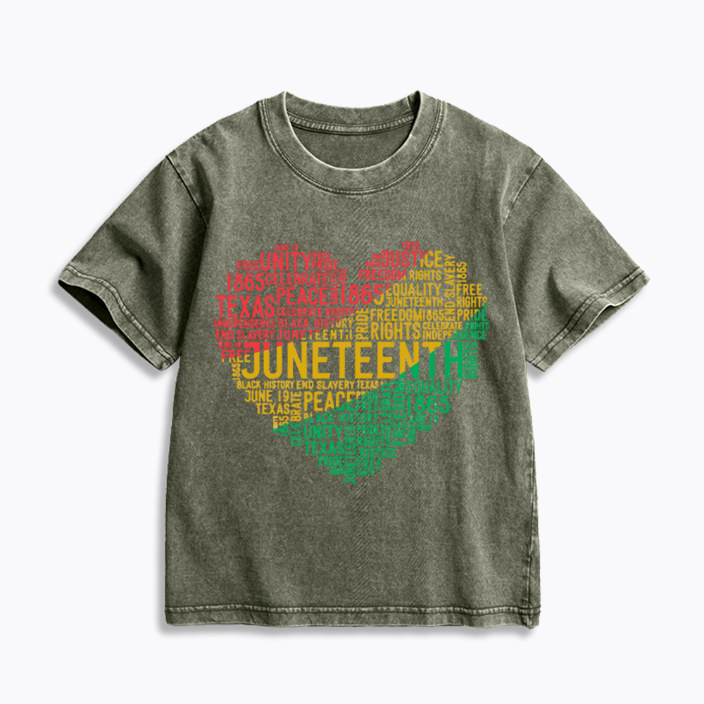 Juneteenth Heart Black History Kids Washed T-Shirt