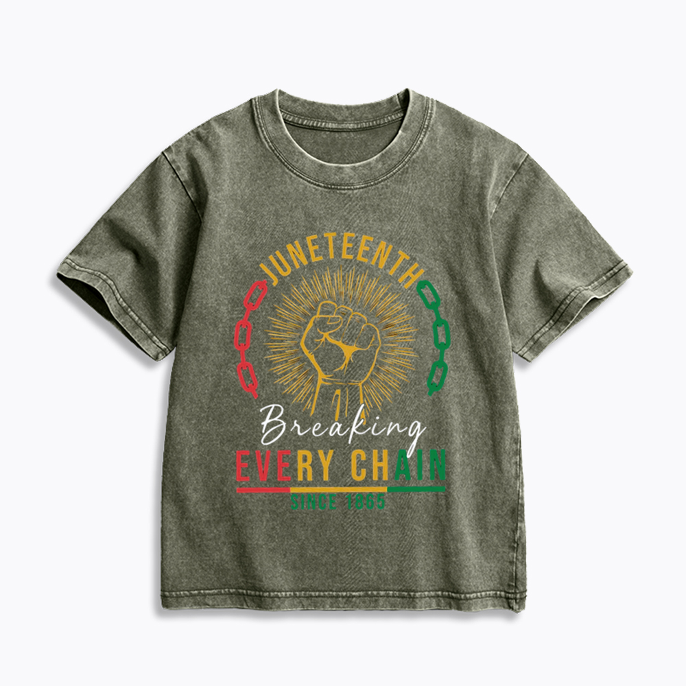 Breaking Every Chain Juneteenth Kids Washed T-Shirt