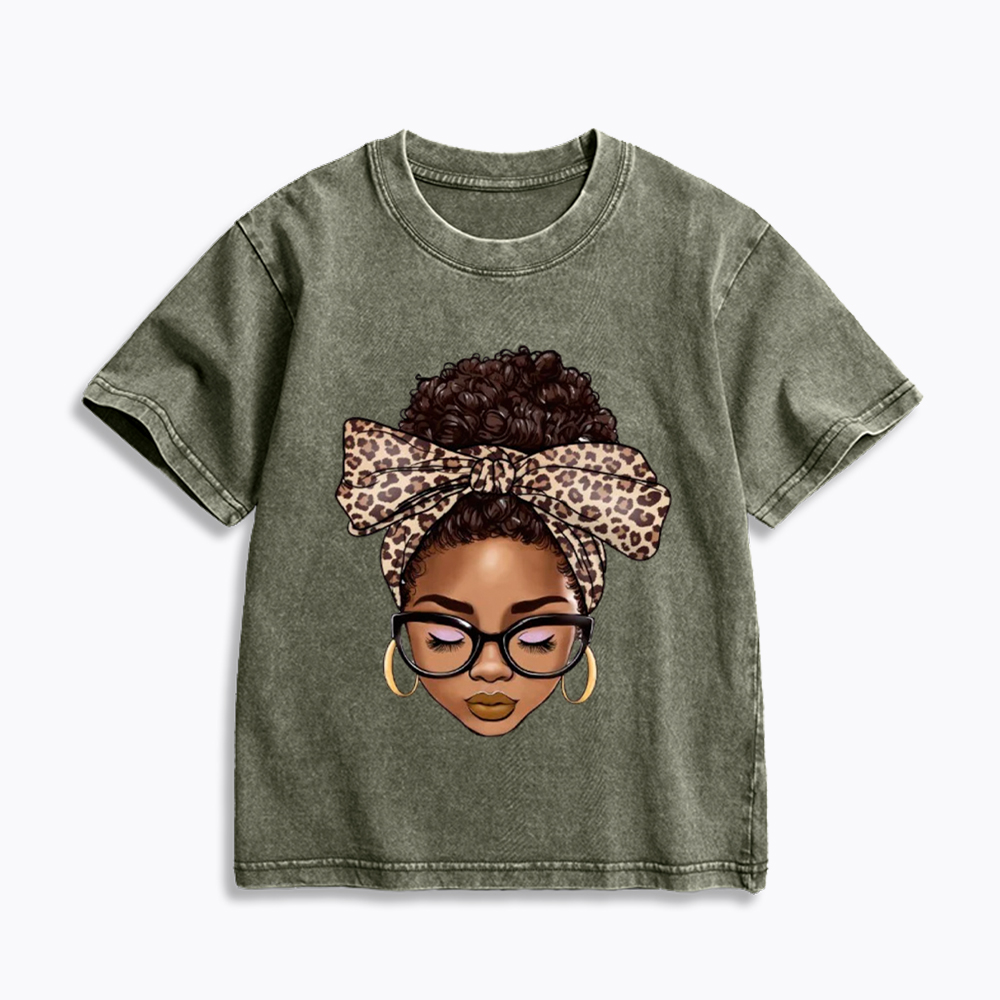 Black Woman Juneteenth Kids Washed T-Shirt