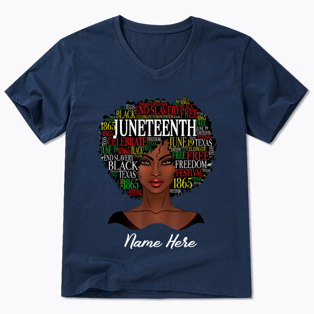 Personalized Juneteenth Black Women Natural Hair V-Neck Classic T-Shirt