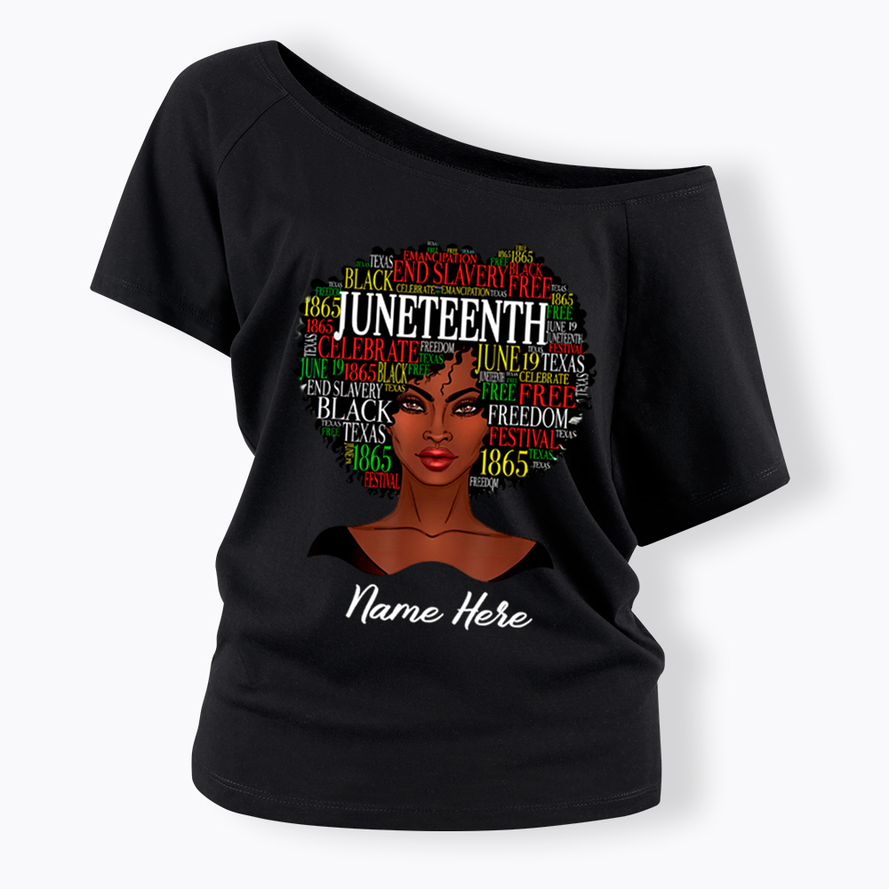 Personalized Juneteenth Black Women Natural Hair Off Shoulder T-shirt