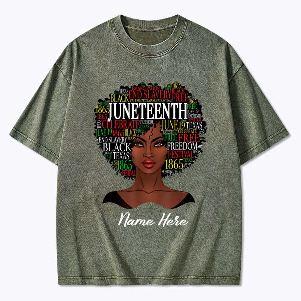 Personalized Juneteenth Black Women Natural Hair Washed T-Shirt