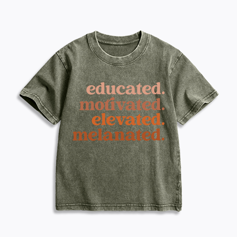 Educated Motivated Melanated Kids Washed T-Shirt