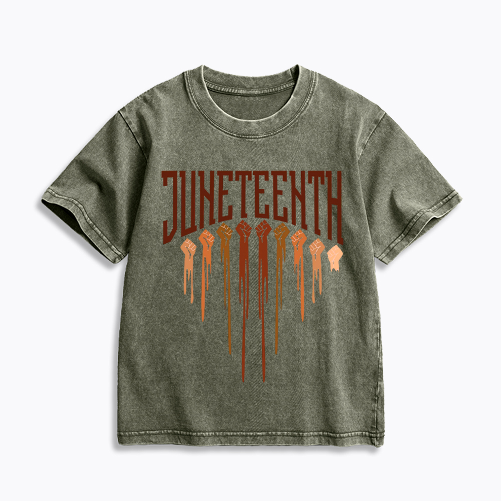 Different Races Skin Juneteenth Kids Washed T-Shirt