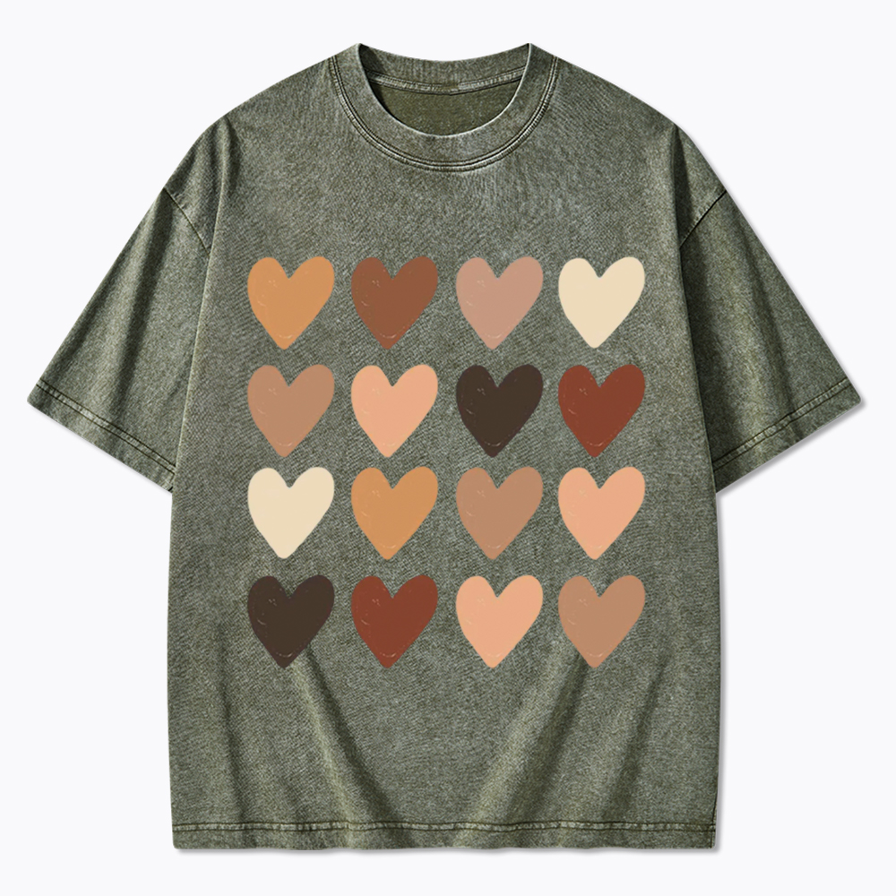 Skin Tone Hearts Racial Equality Washed T-Shirt