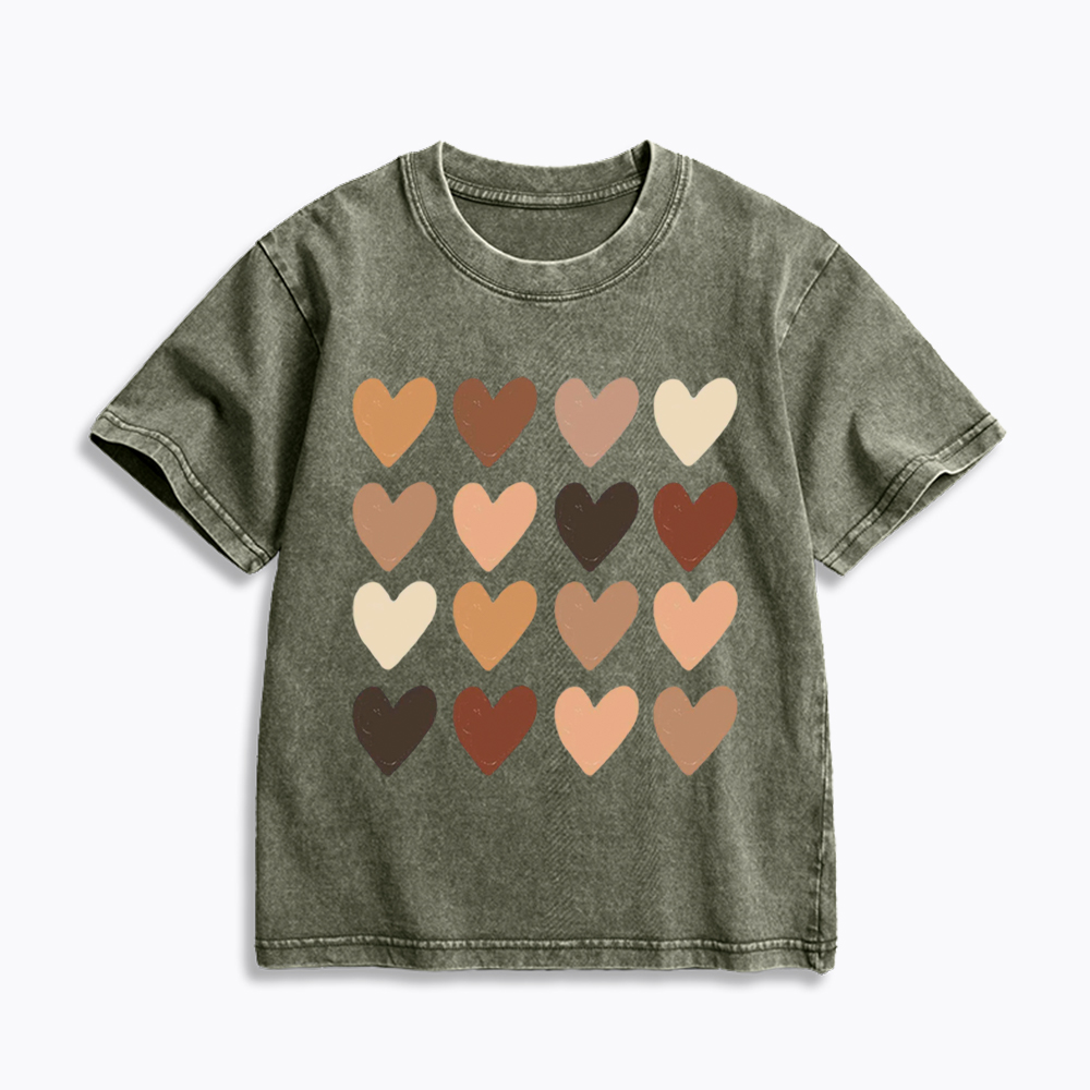 Skin Tone Hearts Racial Equality Kids Washed T-Shirt