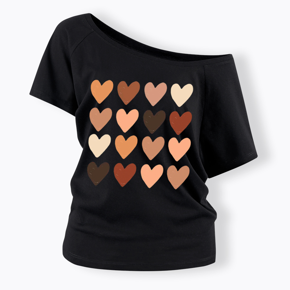 Skin Tone Hearts Racial Equality Off Shoulder T-shirt