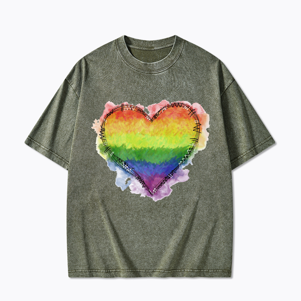 Rainbow Heart Washed T-Shirt