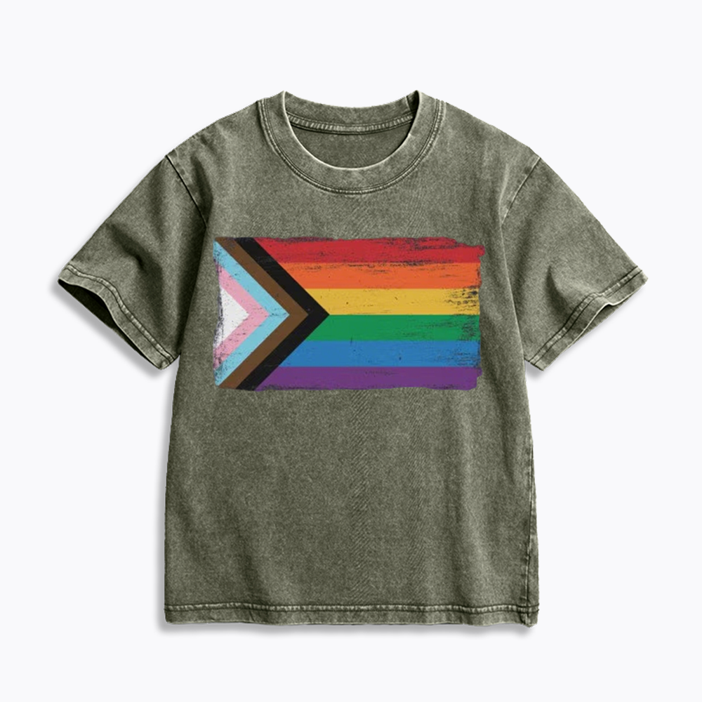 Progress Pride Flag Kids Washed T-Shirt