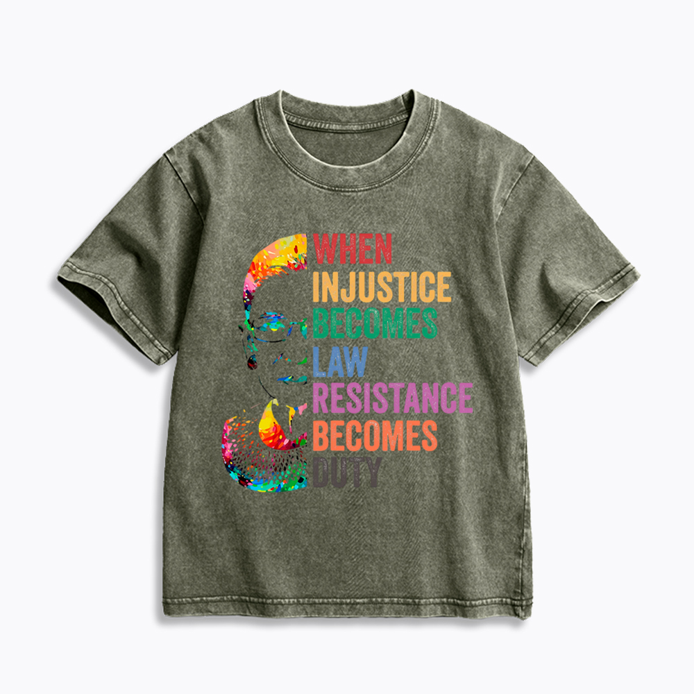 RBG When Injustice Becomes Law Resistance Becomes Duty Kids Washed T-Shirt