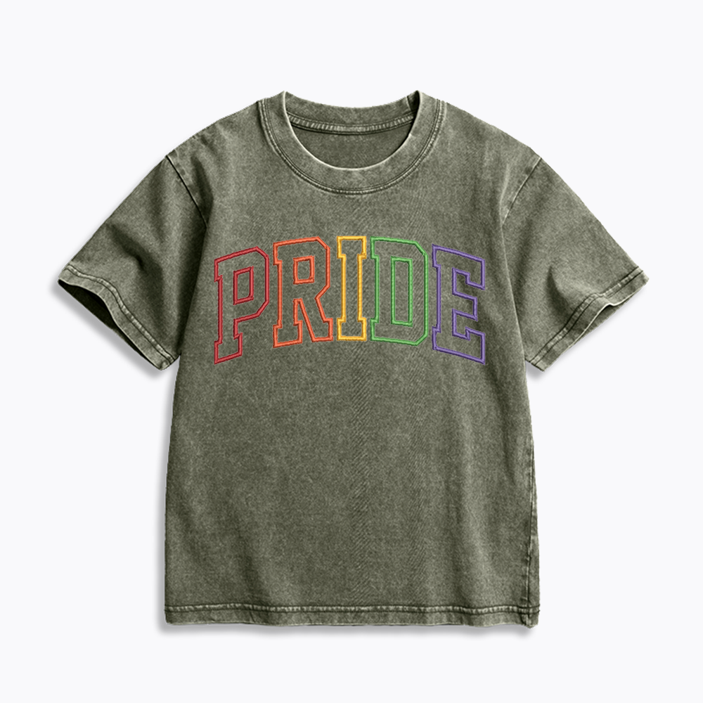 Embroidered Pride Kids Washed T-Shirt 