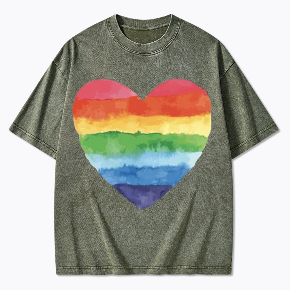 Watercolor Rainbow Heart Washed T-Shirt