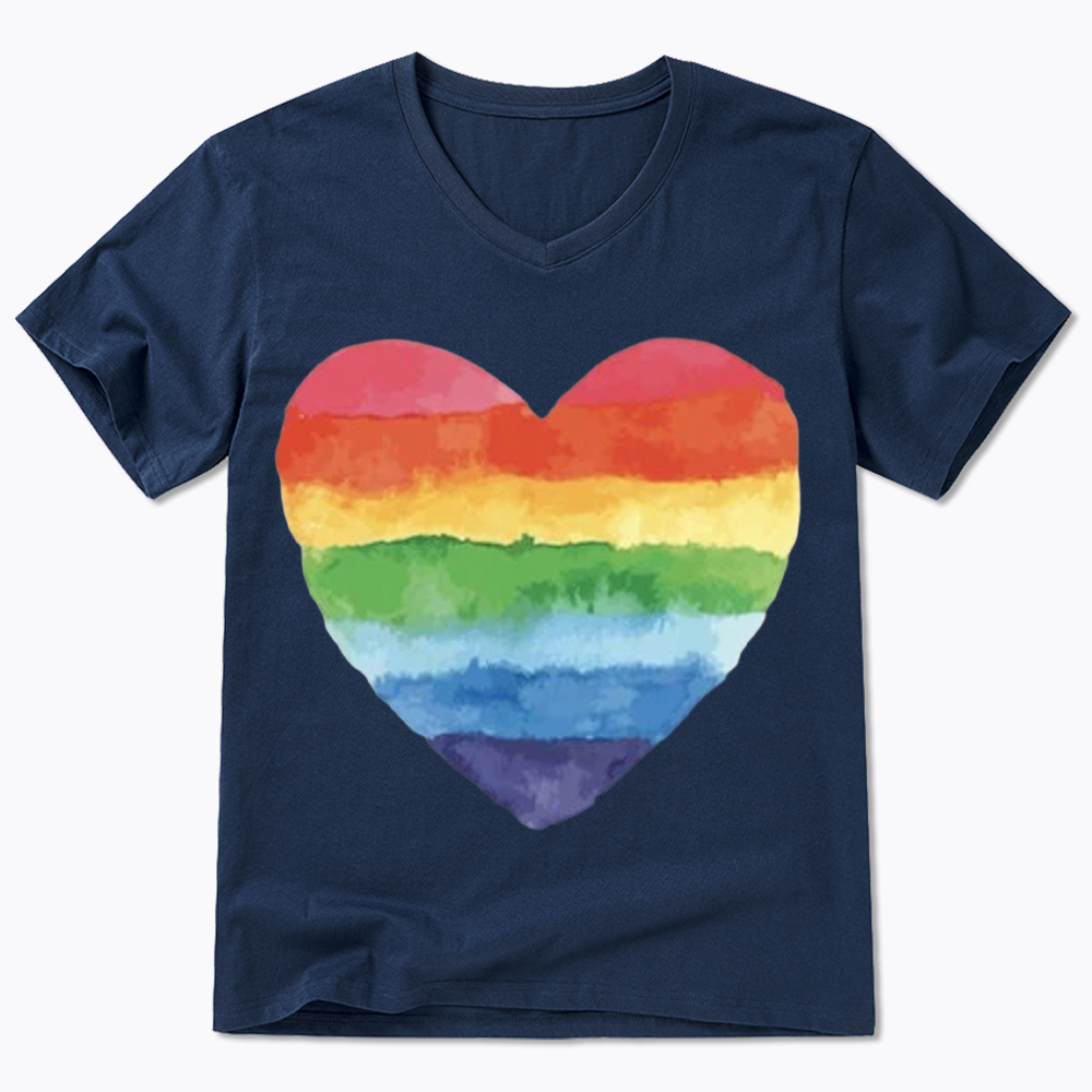 Watercolor Rainbow Heart V-Neck Classic T-Shirt