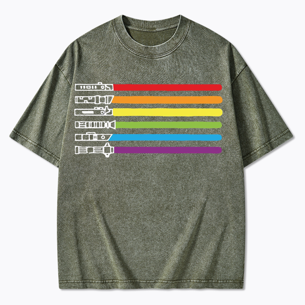 Rainbow Lightsaber Washed T-Shirt