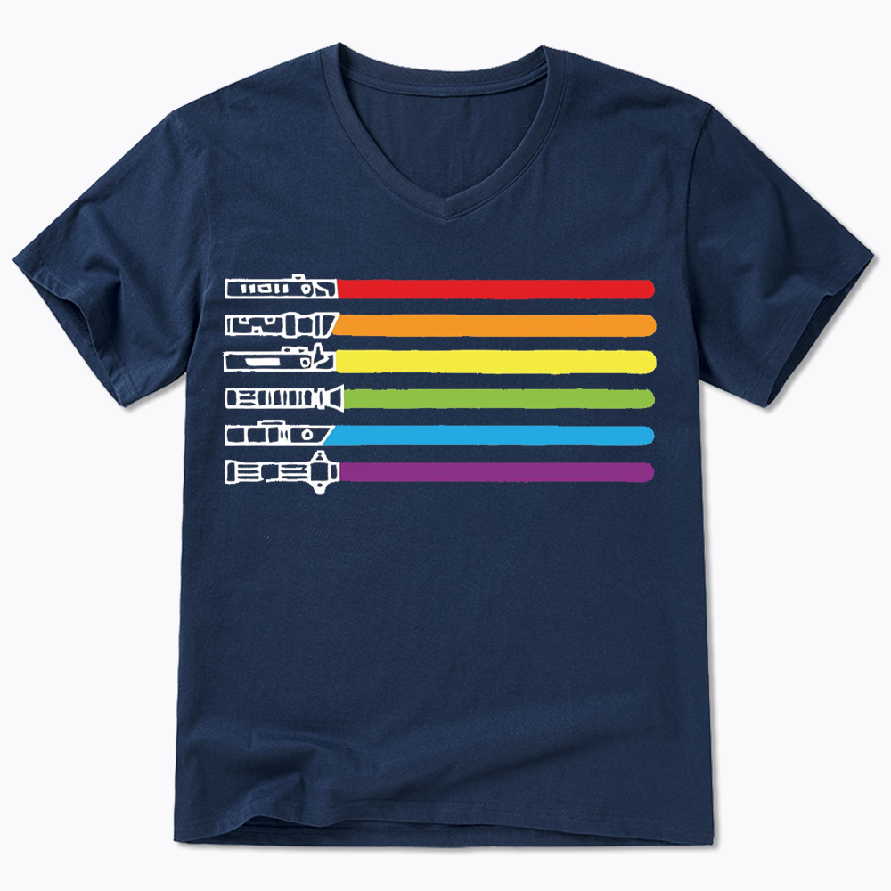 Rainbow Lightsaber V-Neck Classic T-Shirt