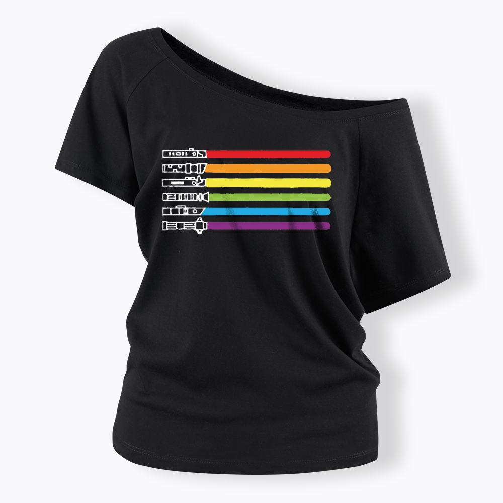 Rainbow Lightsaber Off Shoulder T-shirt