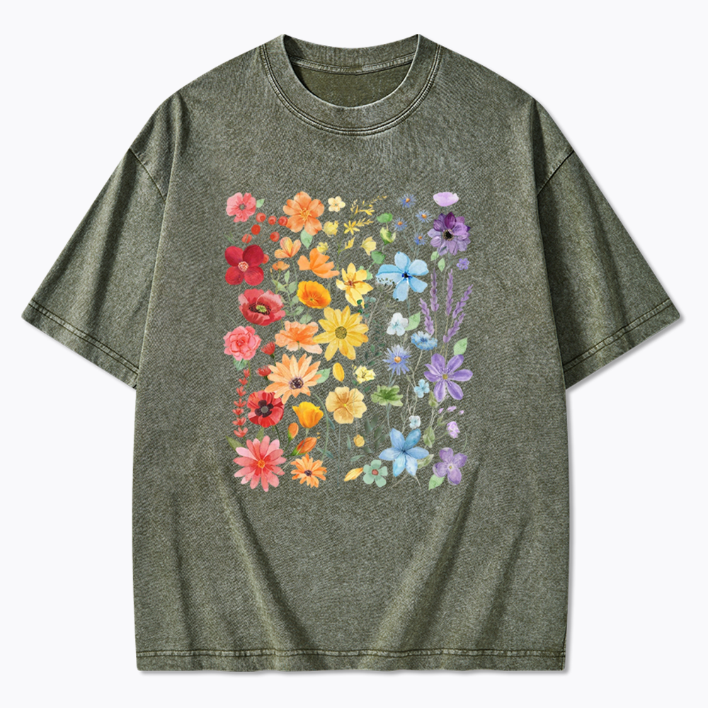 Rainbow Flowers Washed T-Shirt