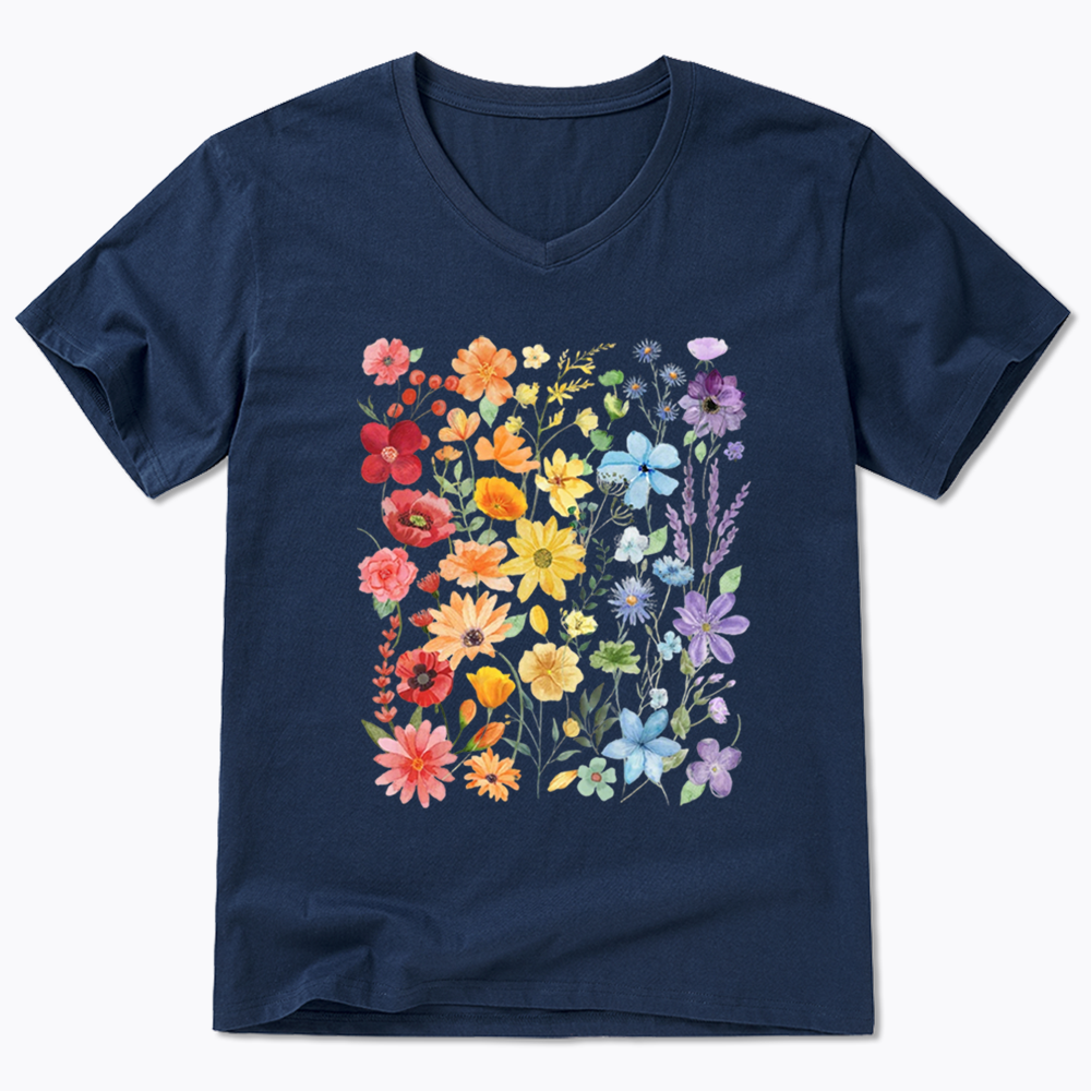 Rainbow Flowers V-Neck Classic T-Shirt