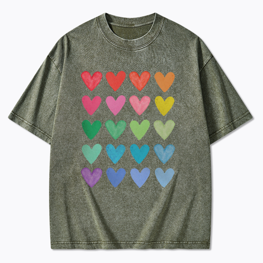 Rainbow Hearts Washed T-Shirt