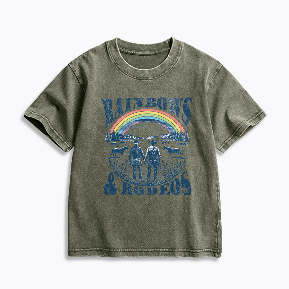 Rainbows Rodeo Kids Washed T-Shirt 