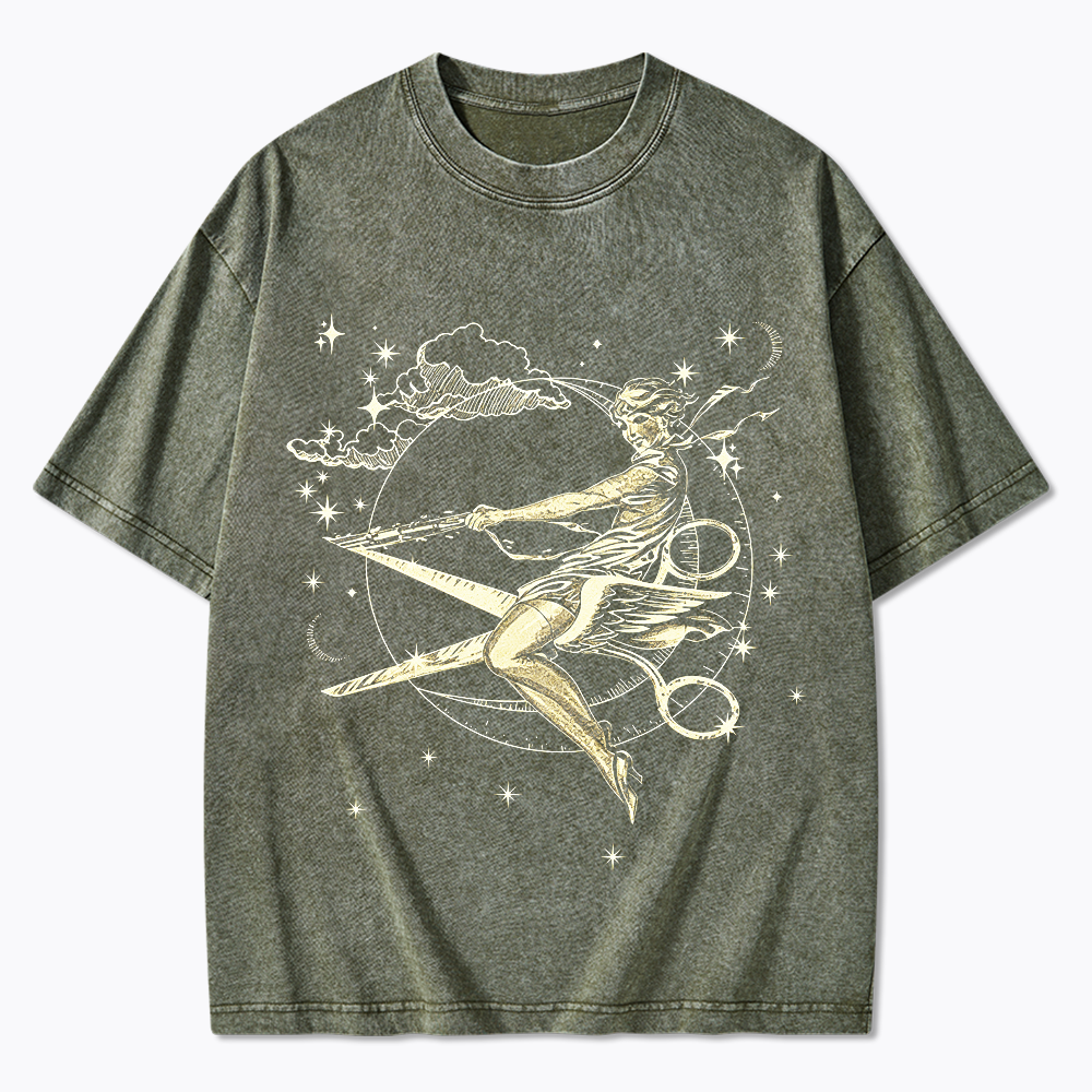 Scissors Witch Lesbian Washed T-Shirt