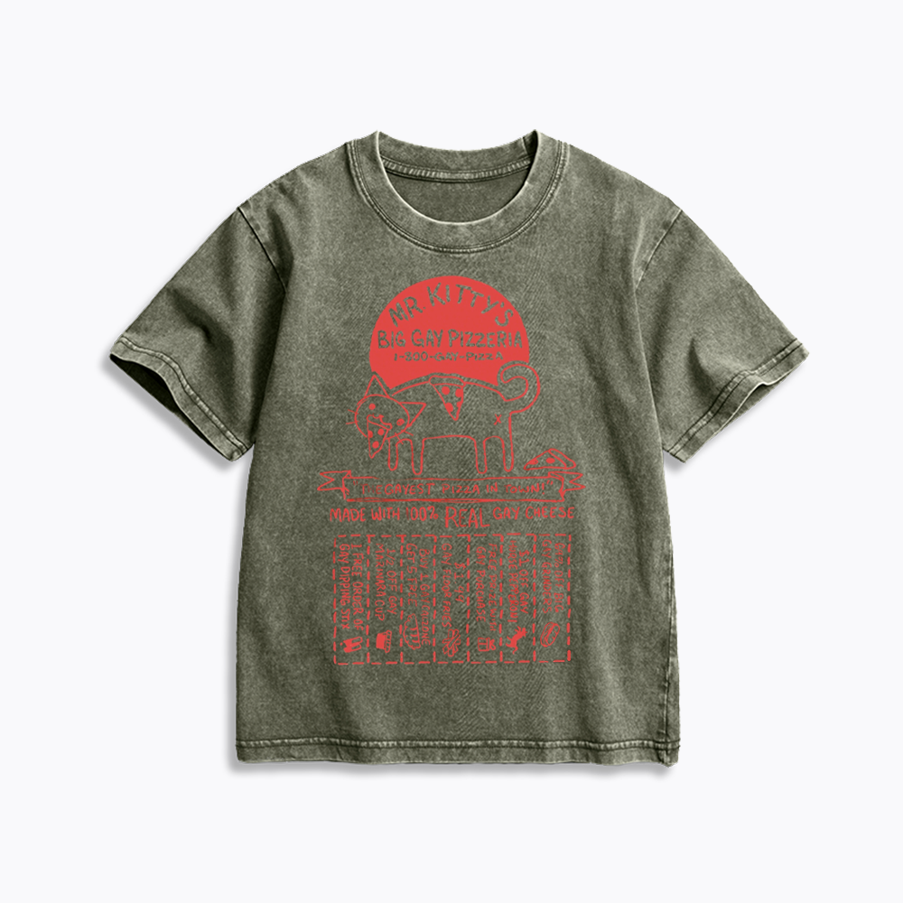 MR. KITTY’S BIG PIZZERIA Kids Washed T-Shirt