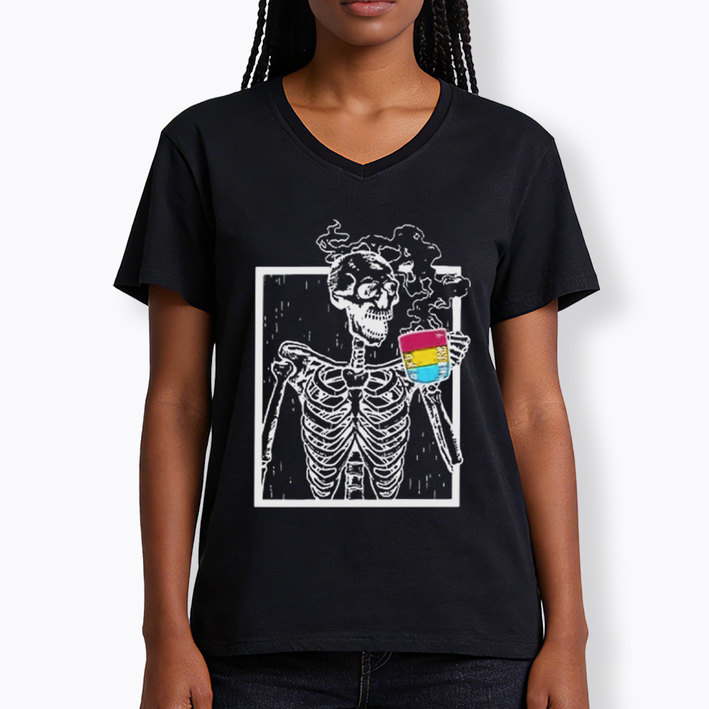 Pansexual Skeleton Drinking Coffee V-Neck Classic T-Shirt