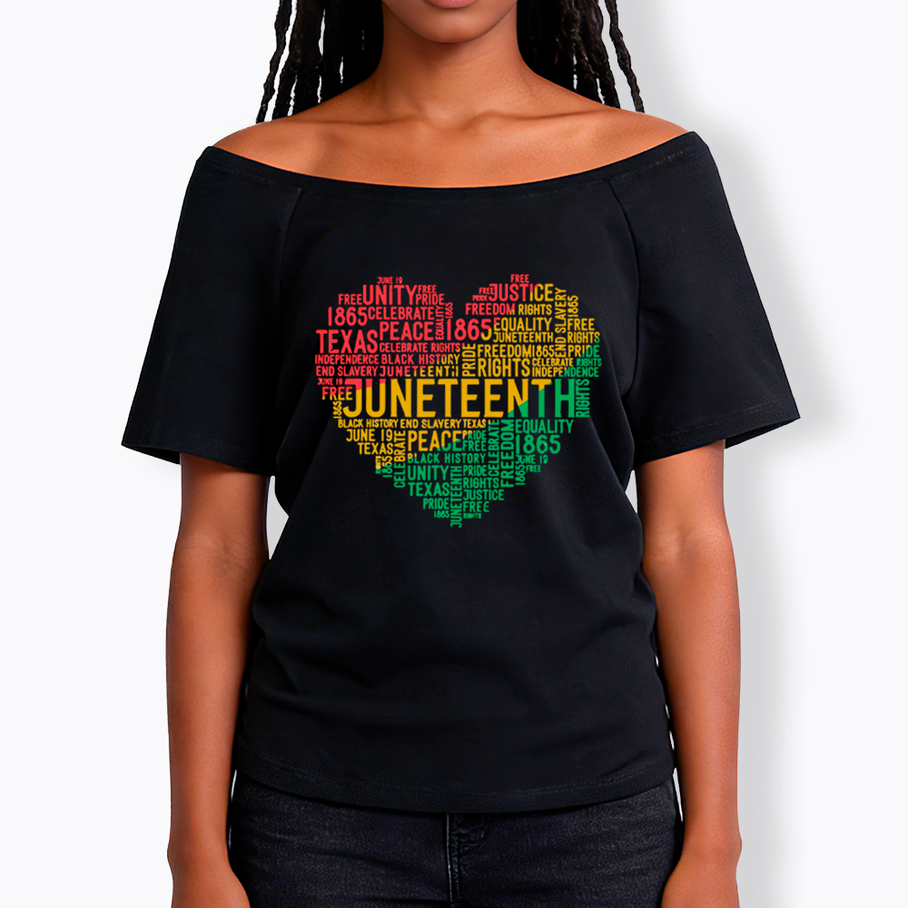 Juneteenth Heart Black History Off Shoulder T-shirt