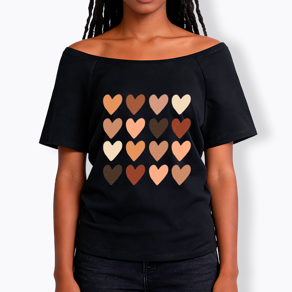 Skin Tone Hearts Racial Equality Off Shoulder T-shirt
